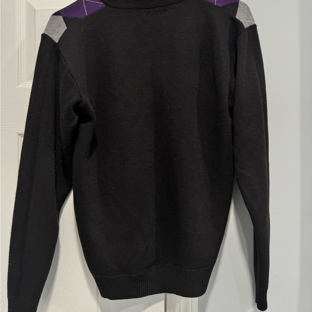Black Argyle Shoulder Sweater | Purple & Gray Accent | Classic Fit - Picture 3 of 3